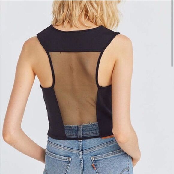 Silence + Noise Crop Top Womens Large Black Sleeveless Mesh Stretch Party - Picture 2 of 6